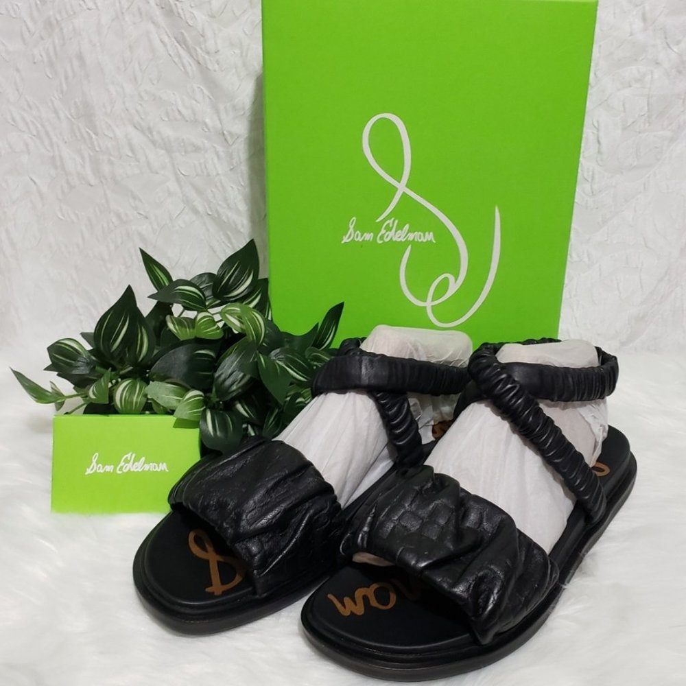 🏝 SAM EDELMAN Women's Ruched Velma Ankle Strap Sandals - Black 🏝